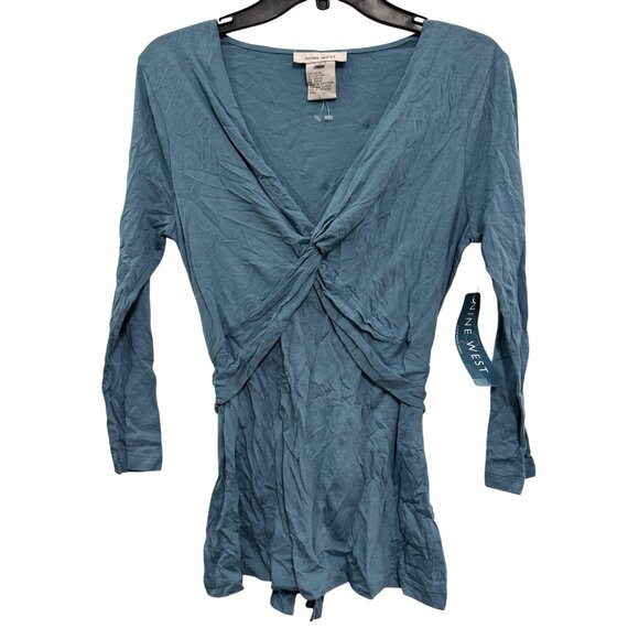 Nine West Womens Small Blue Long Sleeve Wrap Front Tunic 68% Modal Lightweight - Picture 1 of 5